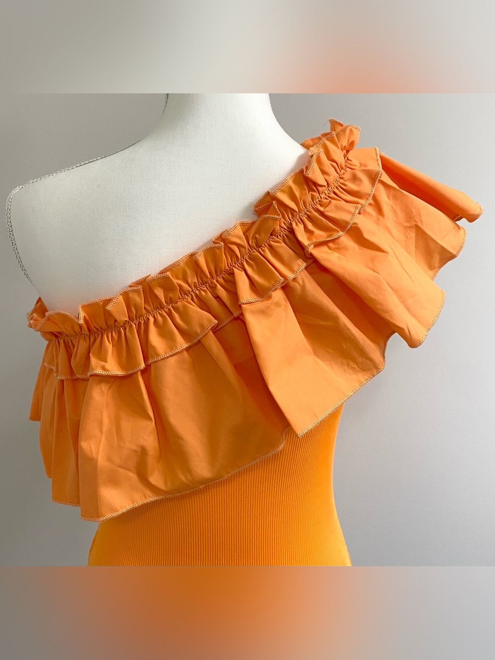SHEIN Womens M Orange Ruffle Asymmetrical Top Boho Fall 90s Cottagecore Preppy - Picture 9 of 16